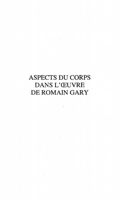 Produktbild: Aspect du corps dans l'oeuvre de roman gary