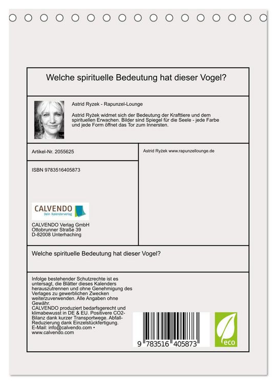 Produktbild: Welche spirituelle Bedeutung hat dieser Vogel? (Tischkalender 2026 DIN A5 hoch), CALVENDO Monatskalender