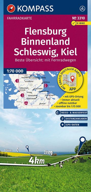 Produktbild: KOMPASS Fahrradkarte 3310 Flensburg Binnenland, Schleswig, Kiel 1:70.000