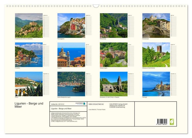 Produktbild: Ligurien - Berge und Meer (Wandkalender 2026 DIN A2 quer), CALVENDO Monatskalender