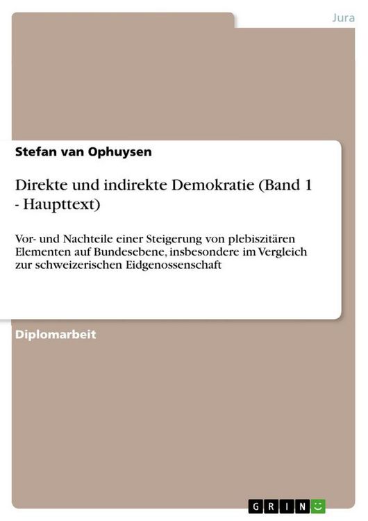 Produktbild: Direkte und indirekte Demokratie (Band 1 - Haupttext)
