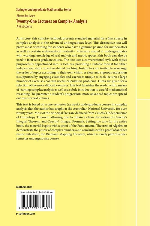 Produktbild: Twenty-One Lectures on Complex Analysis