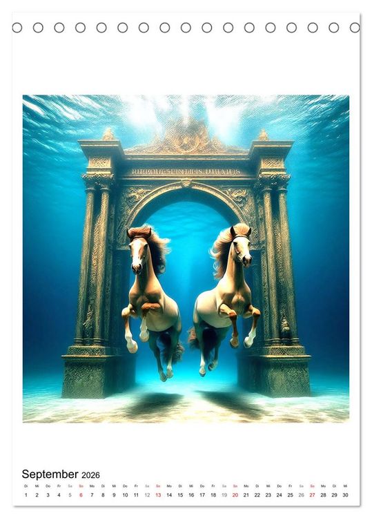 Produktbild: Pferde unter Wasser - Saddle up, die Tauchfahrt beginnt (Tischkalender 2026 DIN A5 hoch), CALVENDO Monatskalender