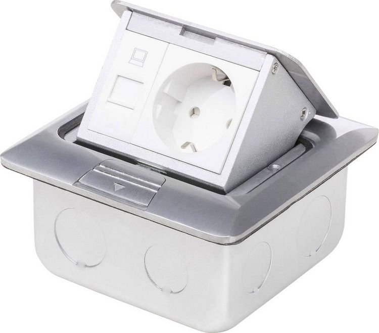 Produktbild: LEDmaxx 105626 1fach Fu&szlig;boden-Einbausteckdose mit Cat5 Buchse IP20 Aluminium