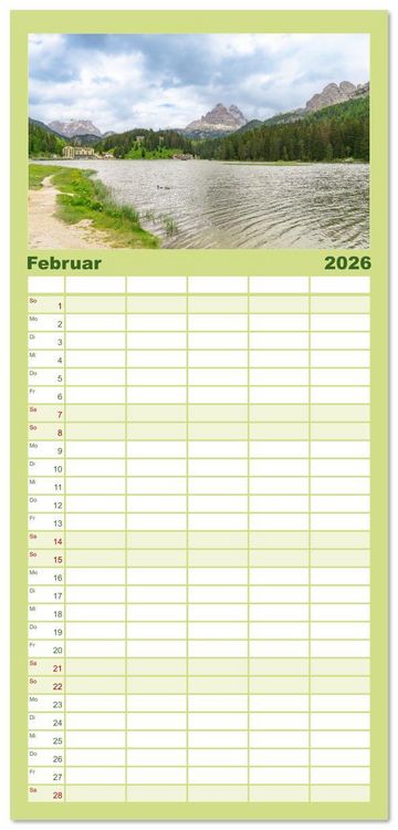 Produktbild: Familienplaner 2026 - S&uuml;dtirol - Traumhafte Berge und Seen im Norden Italiens mit 5 Spalten (Wandkalender, 21 x 45 cm) CALVENDO
