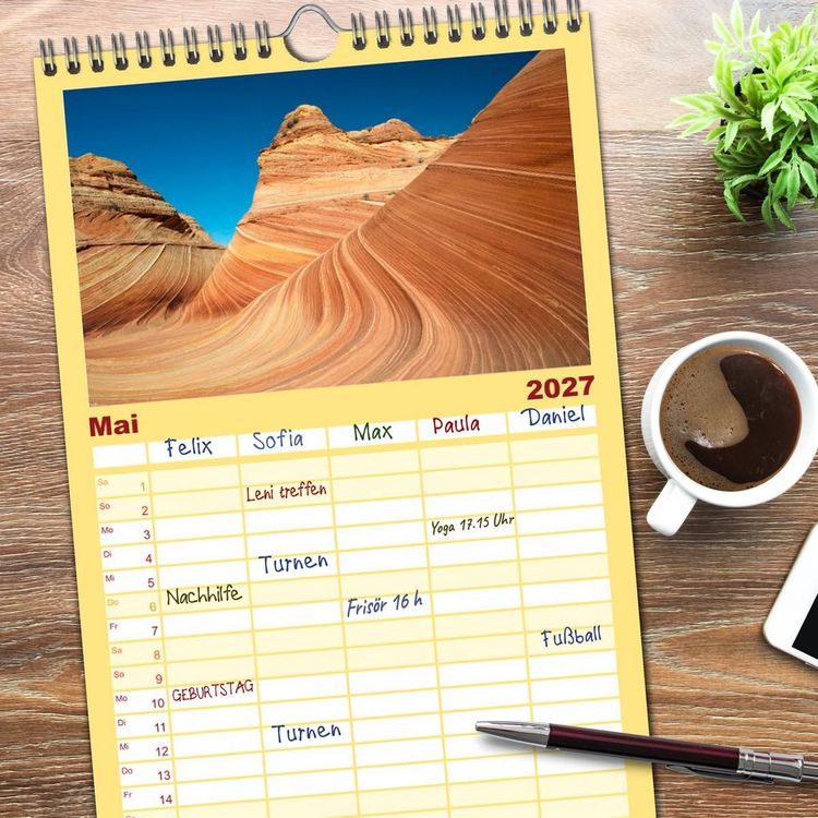 Produktbild: Familienplaner 2027 - Paria Canyon - The Wave Naturwunder mit 5 Spalten (Wandkalender, 21 x 45 cm) CALVENDO