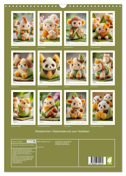 Produktbild: Reistierchen. Klebereiskunst zum Verlieben (Wandkalender 2026 DIN A3 hoch), CALVENDO Monatskalender