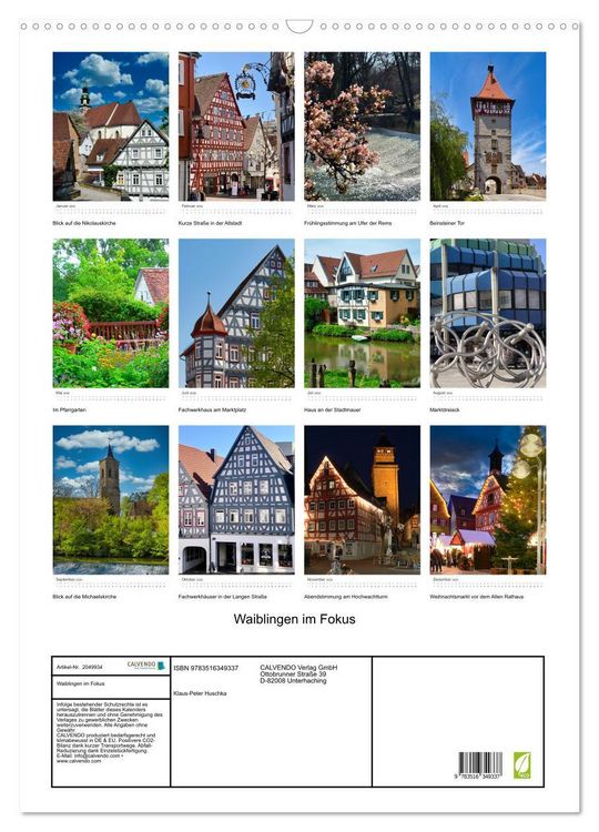 Produktbild: Waiblingen im Fokus (Wandkalender 2026 DIN A2 hoch), CALVENDO Monatskalender