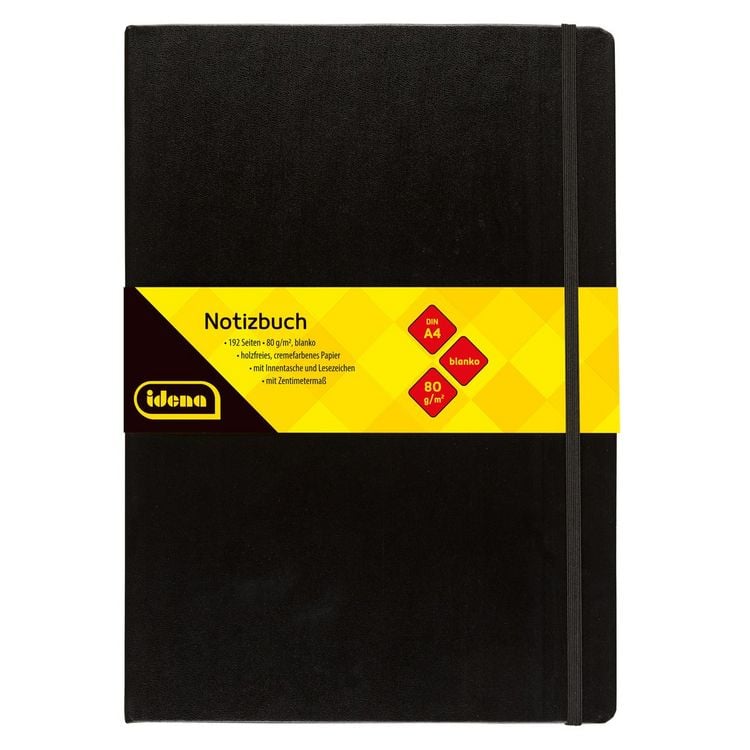 Produktbild: Idena Notizbuch 80g/m&sup2; blanko schwarz DIN A4 192 Seiten