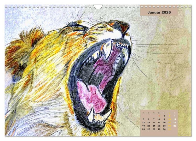 Produktbild: PortraiTierART Gro&szlig;katzen - Wundervolle Portraitzeichnungen (Wandkalender 2026 DIN A3 quer), CALVENDO Monatskalender