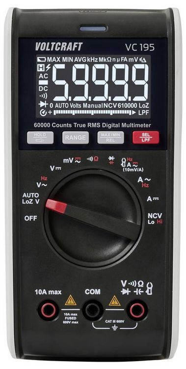 Produktbild: VOLTCRAFT VC195 Hand-Multimeter LoZ TRMS CAT III 600V Anzeige (Counts): 60000