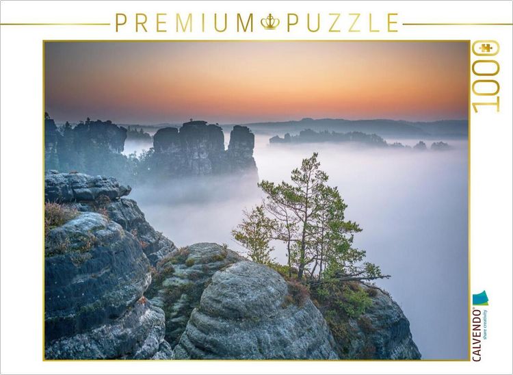 Produktbild: CALVENDO Puzzle S&auml;chsische Schweiz - Nebel &uuml;ber dem Wehlgrund bei Rathen | 1000 Teile Lege-Gr&ouml;&szlig;e 64x48cm Foto-Puzzle f&uuml;r gl&uuml;ckliche Stunden