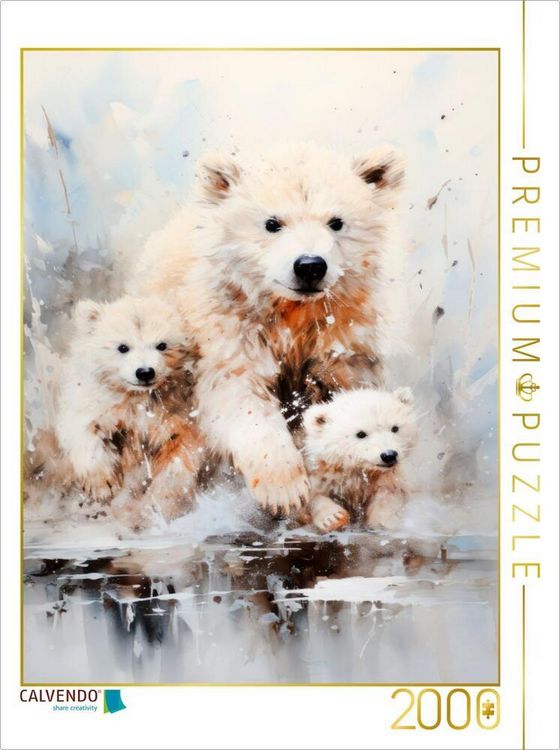 Produktbild: CALVENDO Puzzle Majest&auml;tische Eisb&auml;rfamilie in Acrylfarbe | 2000 Teile Lege-Gr&ouml;&szlig;e 90x67cm Foto-Puzzle f&uuml;r gl&uuml;ckliche Stunden