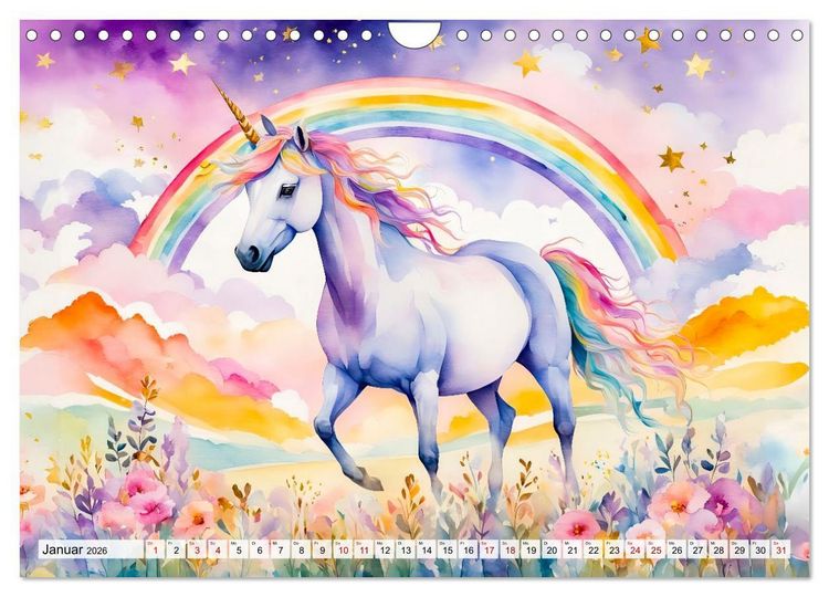 Produktbild: Magische Einh&ouml;rner - Traumlandschaften unterm Regenbogen (Wandkalender 2026 DIN A4 quer), CALVENDO Monatskalender