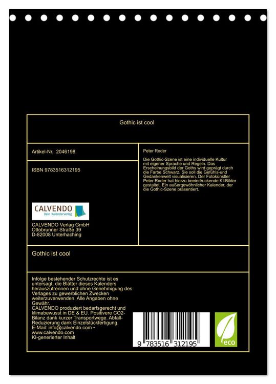 Produktbild: Gothic ist cool (Tischkalender 2026 DIN A5 hoch), CALVENDO Monatskalender