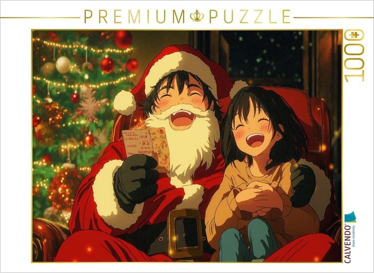 Produktbild: CALVENDO Puzzle Fr&ouml;hliche Anime-Weihnachtsszene - Santa und M&auml;dchen teilen freudige Momente | 1000 Teile Lege-Gr&ouml;&szlig;e 64x48cm Foto-Puzzle f&uuml;r gl&uuml;ckliche