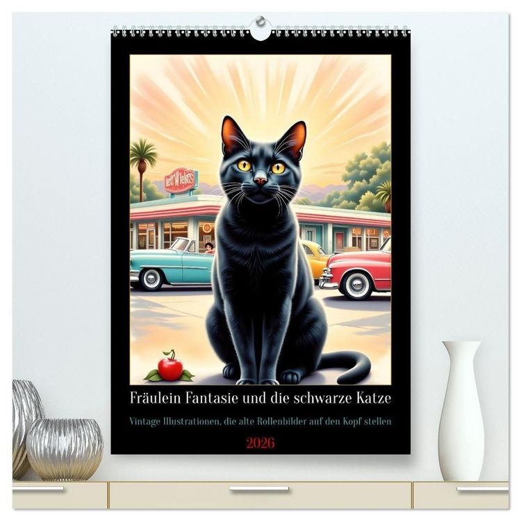 Produktbild: Fr&auml;ulein Fantasie und die schwarze Katze (hochwertiger Premium Wandkalender 2026 DIN A2 hoch), Kunstdruck in Hochglanz