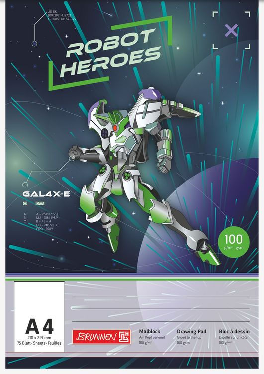 Produktbild: Brunnen Malblock Robot Heroes &brvbar; A4, 75 Blatt, dunkelblau