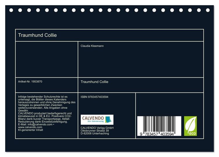 Produktbild: Traumhund Collie (Tischkalender 2026 DIN A5 quer), CALVENDO Monatskalender