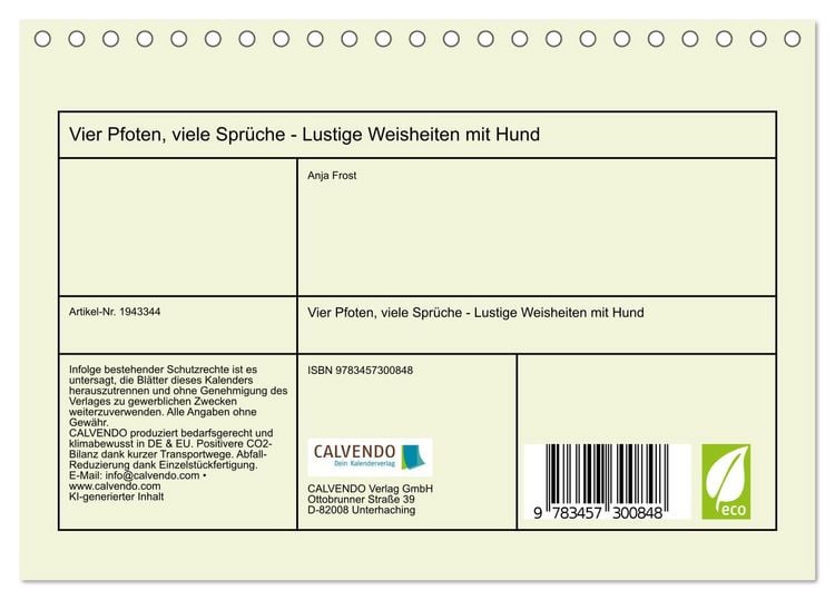 Produktbild: Vier Pfoten, viele Spr&uuml;che - Lustige Weisheiten mit Hund (Tischkalender 2026 DIN A5 quer), CALVENDO Monatskalender