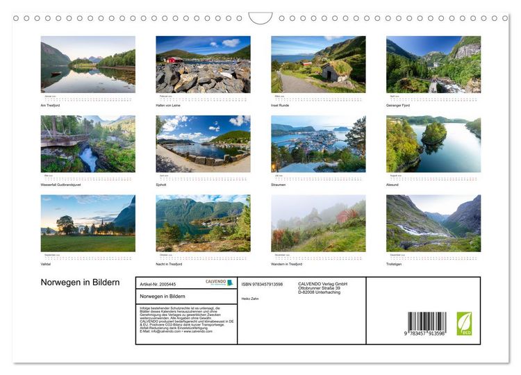 Produktbild: Norwegen in Bildern (Wandkalender 2026 DIN A3 quer), CALVENDO Monatskalender