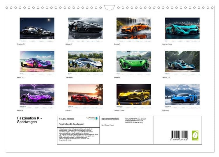 Produktbild: Faszination KI-Sportwagen (Wandkalender 2026 DIN A3 quer), CALVENDO Monatskalender