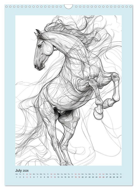 Produktbild: Sketchy Power Horses (Wall Calendar 2026 DIN A3 portrait), CALVENDO 12 Month Wall Calendar