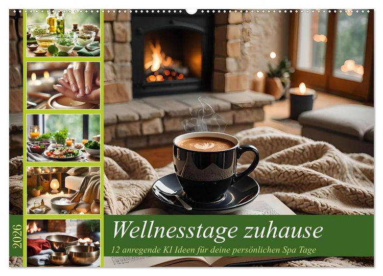Produktbild: Wellnesstage zuhause - 12 anregende KI Ideen f&uuml;r deine pers&ouml;nlichen Spa Tage (Wandkalender 2026 DIN A2 quer), CALVENDO Monatskalender