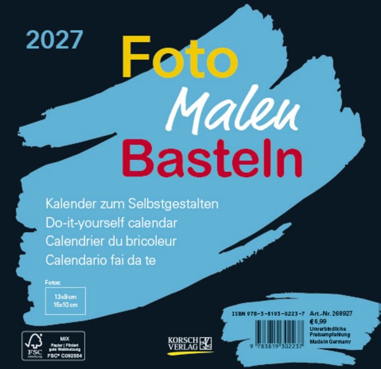 Produktbild: Foto-Malen-Basteln Bastelkalender schwarz quer 2027