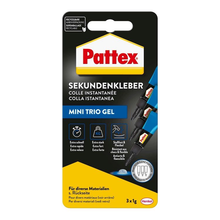 Produktbild: Pattex Kleben Pattex Sekundenkleber Ultra Gel Mini Trio, 3 1 g
