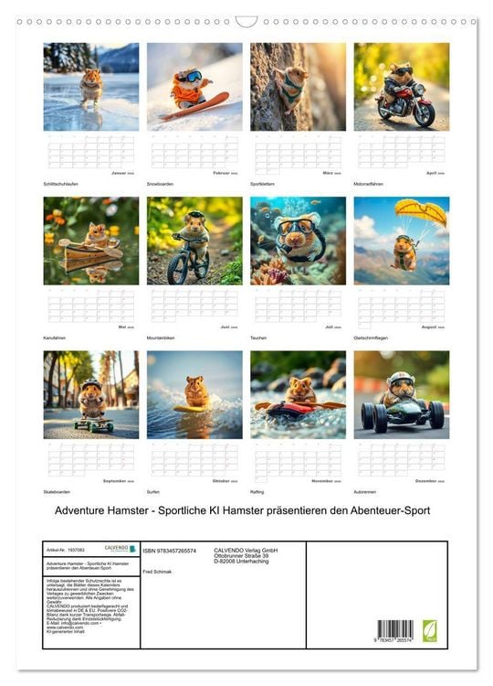 Produktbild: Adventure Hamster - Sportliche KI Hamster pr&auml;sentieren den Abenteuer-Sport (Wandkalender 2026 DIN A2 hoch), CALVENDO Monatskalender