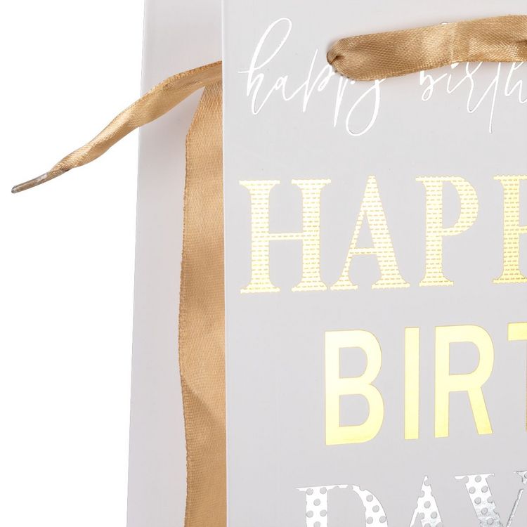 Produktbild: Idena Flaschentasche Happy Birthday wei&szlig; 12,5x35x9xcm 210g/m&sup2; Hei&szlig;pr&auml;gung