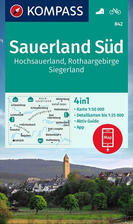 Produktbild: KOMPASS Wanderkarte 842 Sauerland S&uuml;d, Hochsauerland, Rothaargebirge, Siegerland 1:50.000