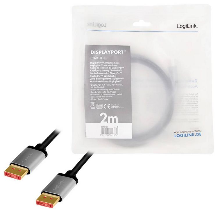 Produktbild: LogiLink DisplayPort AV Anschlusskabel [1x DisplayPort - 1x DisplayPort] 2m Schwarz/Grau