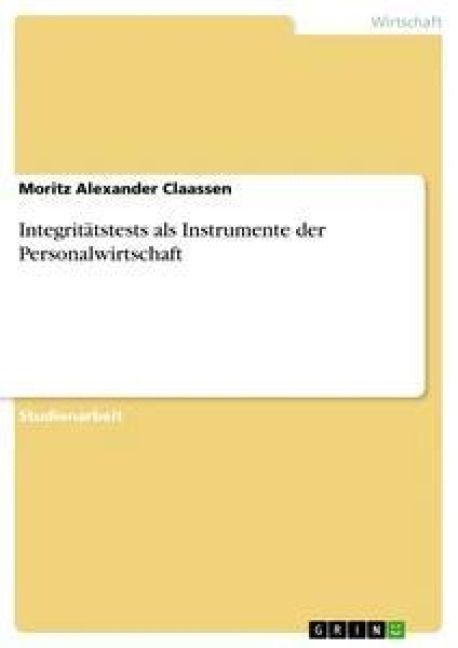 Produktbild: Integrit&auml;tstests als Instrumente der Personalwirtschaft
