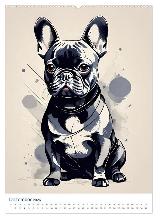 Produktbild: Franz&ouml;sische Bulldoggen. Kunstvoll gestaltete Portraits (hochwertiger Premium Wandkalender 2026 DIN A2 hoch), Kunstdruck in Hochglanz