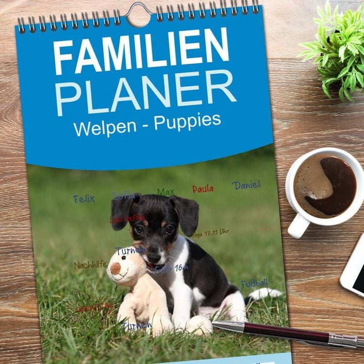 Produktbild: Familienplaner 2026 - Welpen - Puppies mit 5 Spalten (Wandkalender, 21 x 45 cm) CALVENDO