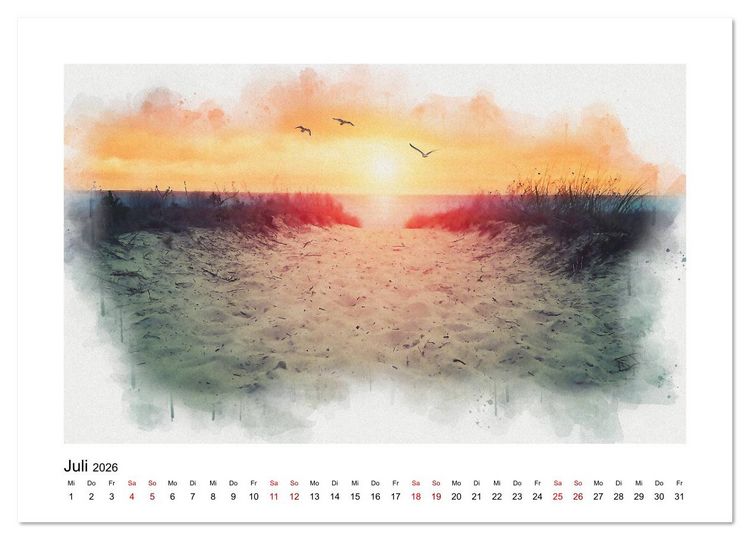 Produktbild: Ostsee Aquarelle (hochwertiger Premium Wandkalender 2026 DIN A2 quer), Kunstdruck in Hochglanz