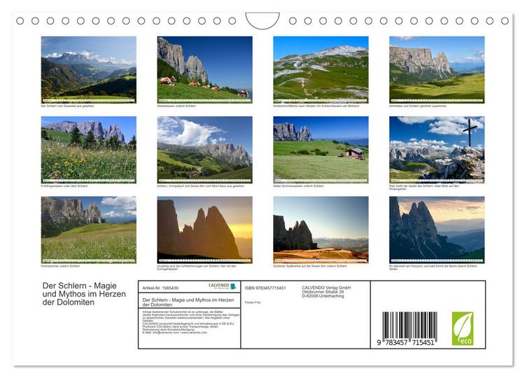 Produktbild: Der Schlern - Magie und Mythos im Herzen der Dolomiten (Wandkalender 2026 DIN A4 quer), CALVENDO Monatskalender