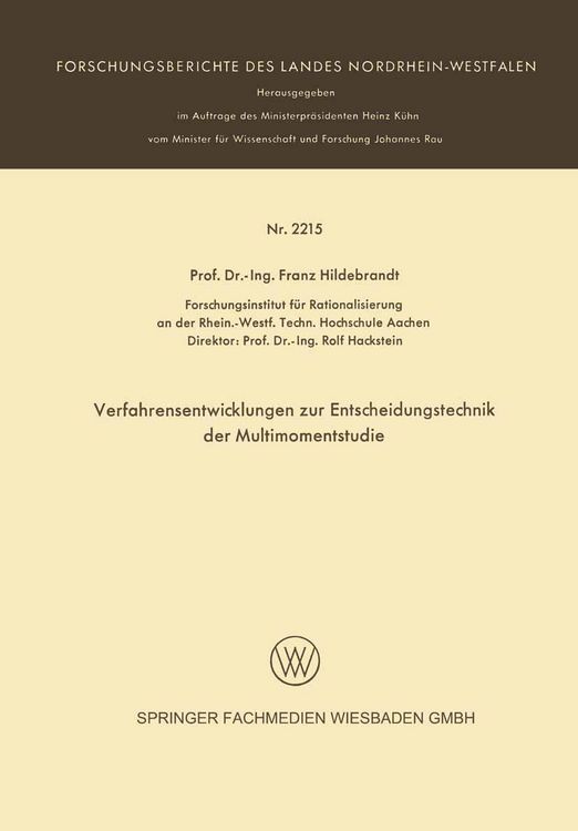 Produktbild: Verfarensentwicklungen zur Entscheidungstechnik der Multimomentstudie