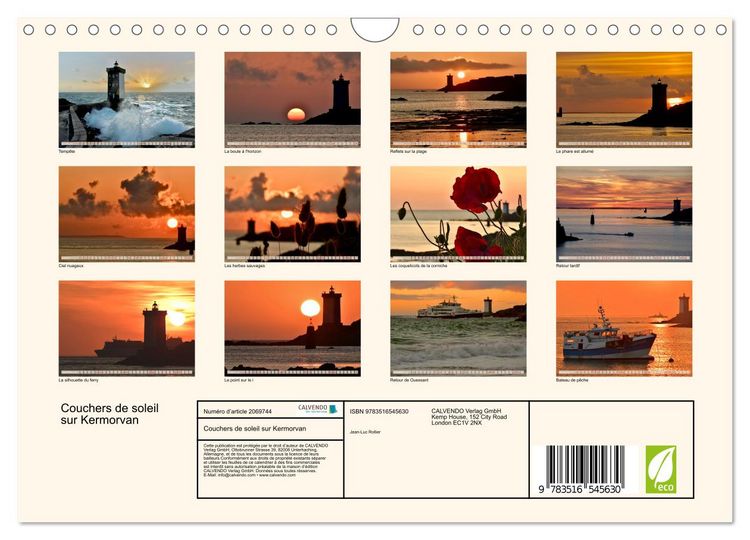 Produktbild: Couchers de soleil sur Kermorvan (Calendrier mural 2026 DIN A4 vertical), CALVENDO calendrier mensuel
