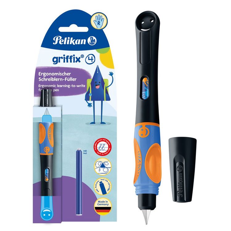 Pelikan Griffix Tintenschreiber - Für Rechtshänder, Mit Laser-Gravur, Ergonomisches Schreiblernsystem