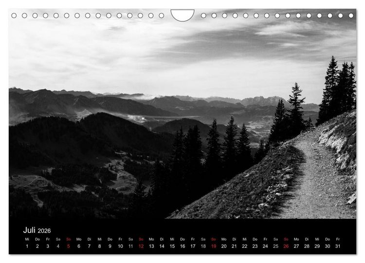 Produktbild: BERGE IN SCHWARZ WEISS (Wandkalender 2026 DIN A4 quer), CALVENDO Monatskalender