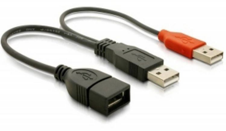 Produktbild: Delock USB-Kabel USB 2.0 USB-A Stecker, USB-A Stecker, USB-A Buchse 0.20m Schwarz 65306