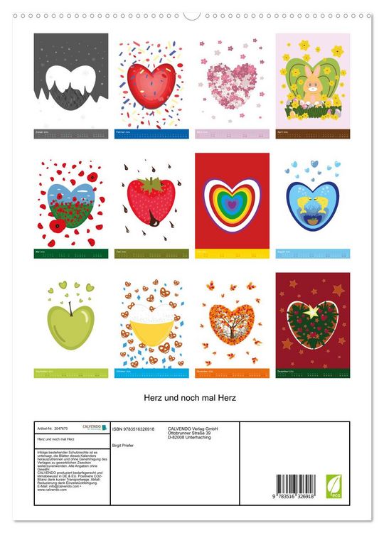 Produktbild: Herz und noch mal Herz (hochwertiger Premium Wandkalender 2026 DIN A2 hoch), Kunstdruck in Hochglanz