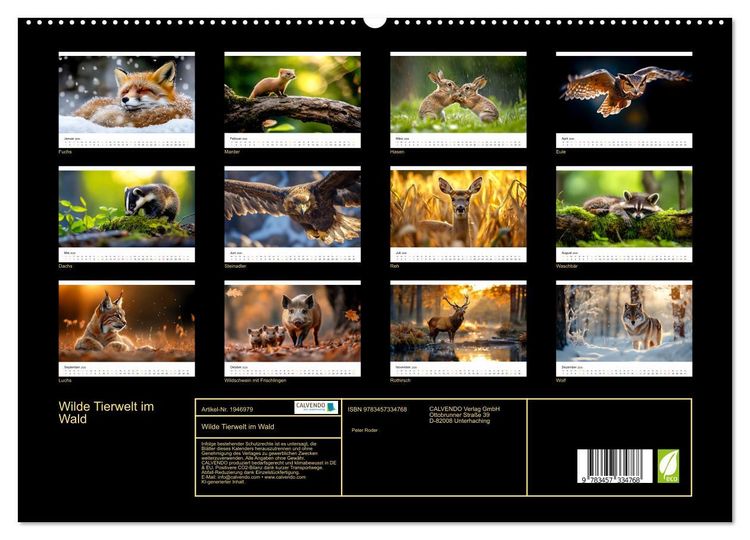 Produktbild: Wilde Tierwelt im Wald (hochwertiger Premium Wandkalender 2026 DIN A2 quer), Kunstdruck in Hochglanz