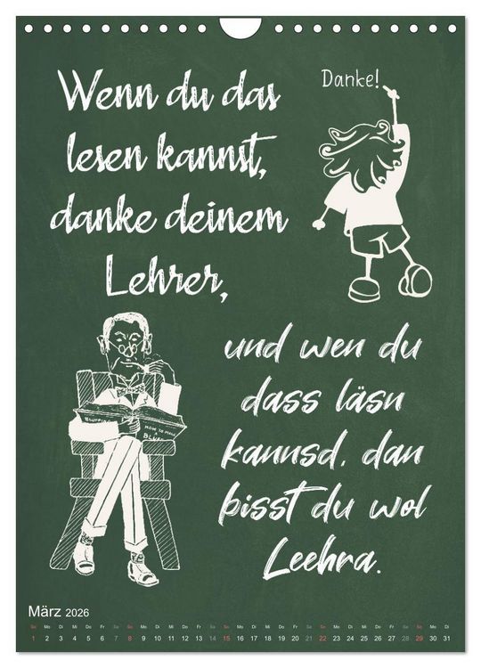 Produktbild: Coole Lehrerspr&uuml;che (Wandkalender 2026 DIN A4 hoch), CALVENDO Monatskalender