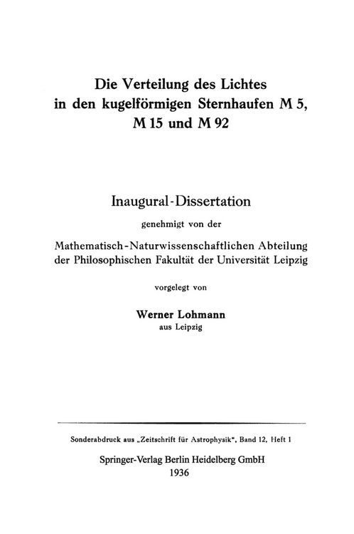 Produktbild: Die Verteilung des Lichtes in den kugelf&ouml;rmigen Sternhaufen M 5, M 15 und M 92