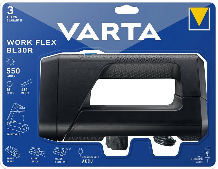 Produktbild: Varta LED Akku-Handscheinwerfer Work Flex BL30R mit Akku 600 lm 18684101401