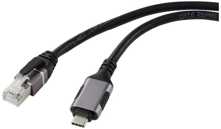 Produktbild: Renkforce USB, Netzwerk Adapterkabel [1x USB-C&reg; Stecker - 1x RJ45-Stecker] 1.80 m Aluminium-Stecker
